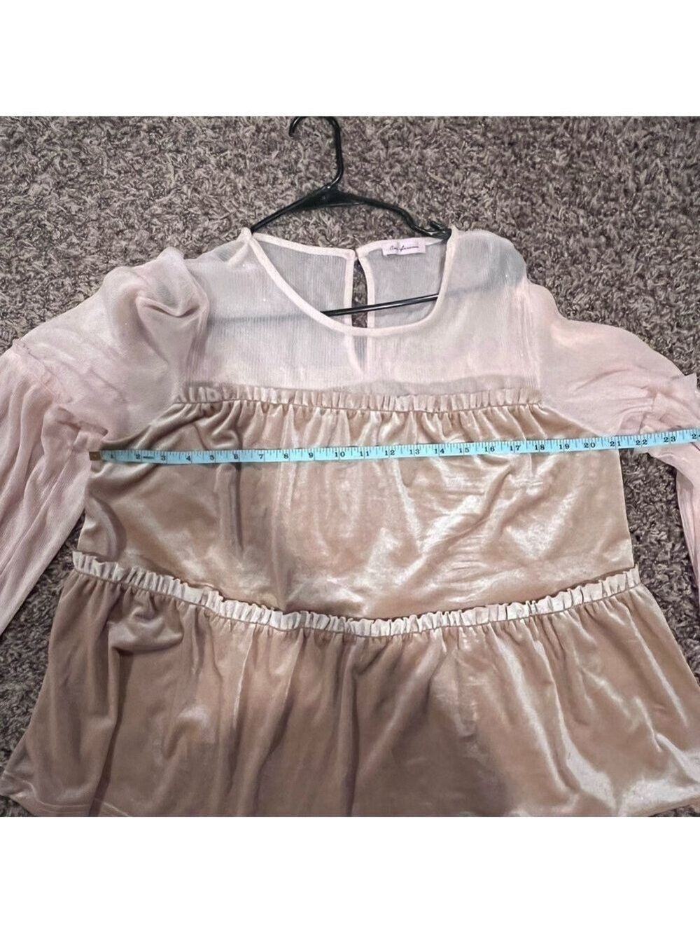 Sheer/Velvet Tan Layered Top - Picture 3 of 7